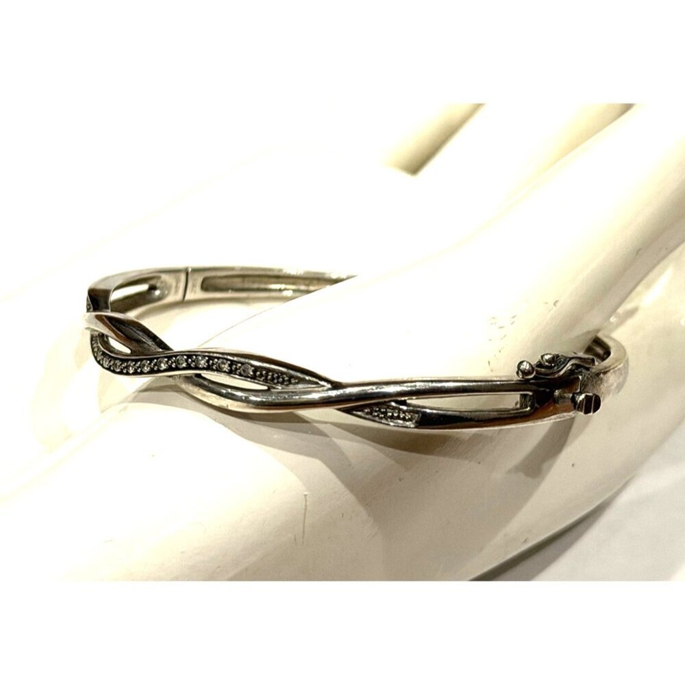 ZEI Designer 925 Sterling Silver Diamond Infinity Hinged Bangle Bracelet 14 g EU - Picture 11 of 12
